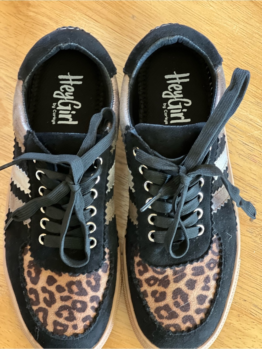 Hey Girl by Corkys Leopard Accent Black Lace-Up Sneakers